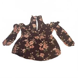American Eagle Outfitters - Women’s Floral Burgundy Cold Shoulder Blouse Size M